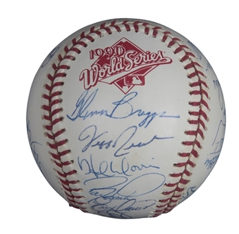 1990 World Series Champion Cincinnati Reds Team Signed Official World Series Baseball With 24 Signatures Including Larkin, Perez, ONeill, Davis & Piniella (JSA)